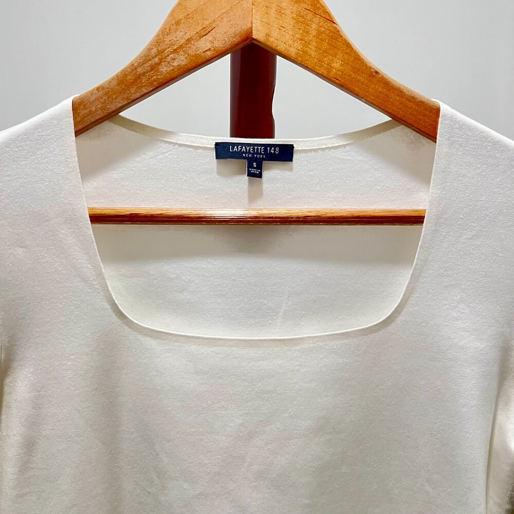 Lafayette 148 - Square Neck Tee Size Small - White - Picture 2 of 6